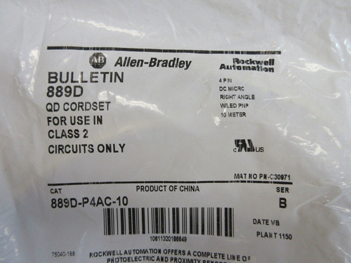 Allen Bradley 889d-p4ac-10 New 10m 4p Dc Micro Right Ang Ssd