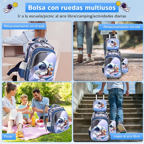 Kit De Mochila Escolar 3d Moda Para Niña Y Niño Con 6 Ruedas, Mochilas Impermeable Con Bolsa De Almuerzo Y Bolsa De Papelería, Mochilas Trolley