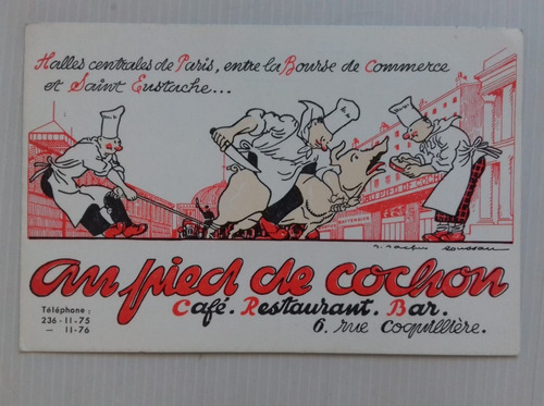 Postal Paris Pied De Cochon Restaurant Publicitaria 1960