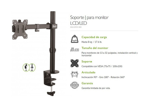 Rack Soporte Brazo 1 Monitor Escritorio 13 A 32 Klip Xtreme