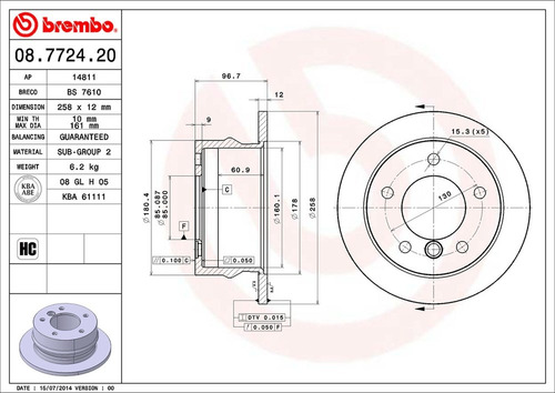 Disco Brembo Tra 08.7724.20 Mercedes B Sprinter 316 Cdi 02