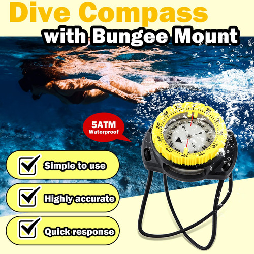 Brújula De Buceo 5atm Marca Xyz Modelo Abc Impermeable Amarillo