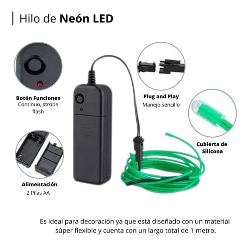 Imagen 4 de 10 de Hilo Led Neon 3 Mts A Pila El Wire Tunning Auto