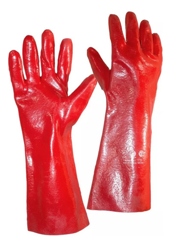 Guante Pvc Rojo 40cm Certificado Sintetico 1.5mm Espesor