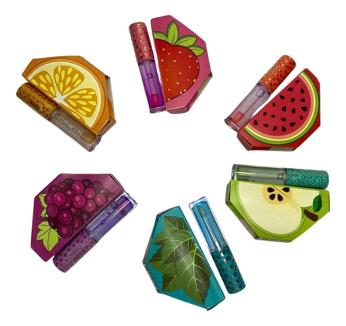 Gloss Labial Lip Oil Hidratante Batom Frutas Kit Com 6 Unid