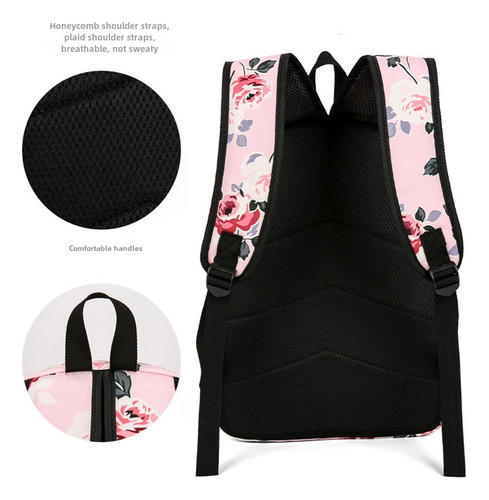 Mochila Casual Floral Tres Piezas Térmica Gran Capacidad