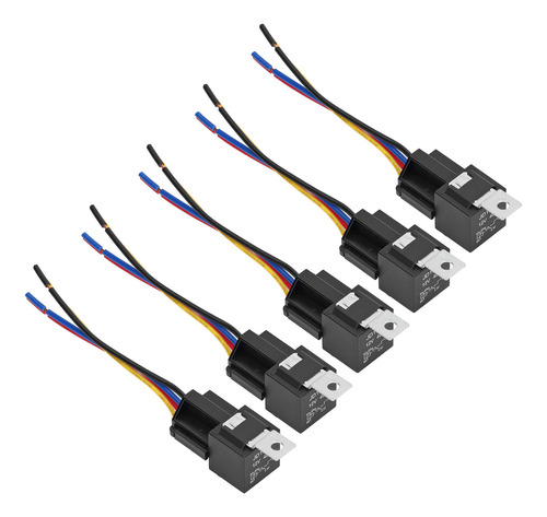 Relé Automotriz De 12v, 40a, 5 Pines, 5 Cables, 5 Pzs.