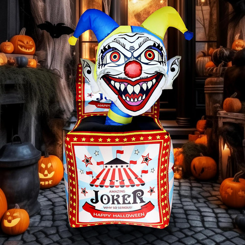Inflable Caja Sorpresa De Payaso Halloween C/ Luz Led De 5ft