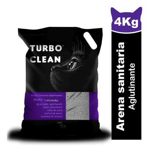 Arena Sanitaria Aglutinante Turbo Clean  Aroma Lavanda 4kg 