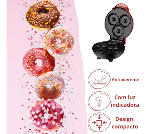 Máquina Mini Donuts 3 Rosquinhas Confeitaria Waffle110v