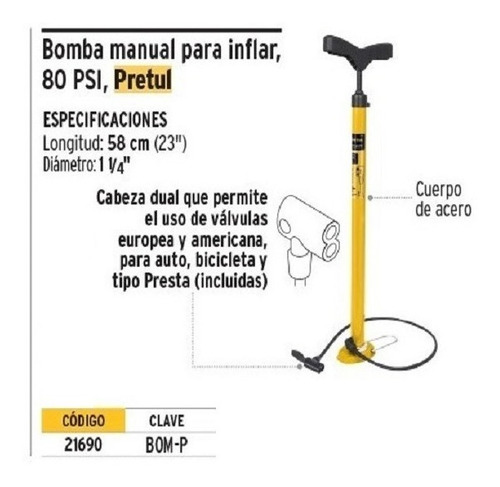 Imagen 2 de 6 de Bomba Para Inflar Llantas De Autos, Bicicletas, Motos