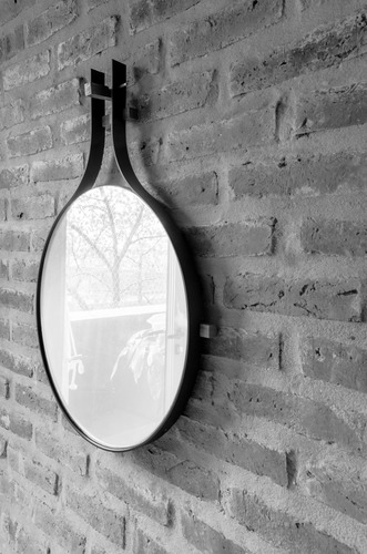 Espejo De Aluminio Y Madera, 50 Cm De Diametro