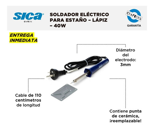 Imagen 2 de 5 de Soldador Eléctrico Sica Para Estaño - Lápiz - 40w