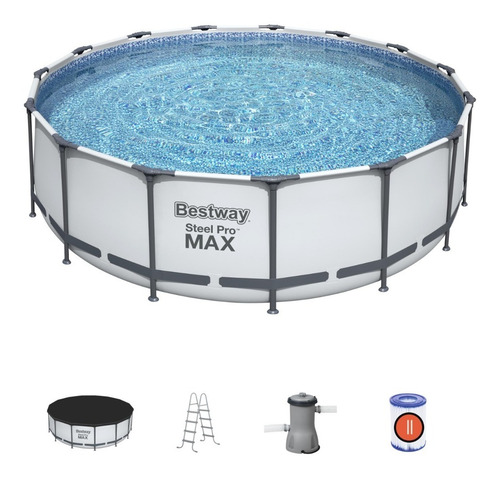 Imagen 7 de 10 de Pileta estructural redonda Bestway 56438 con capacidad de 16015 litros de 4.57m de diámetro gris claro diseño piedra prismática