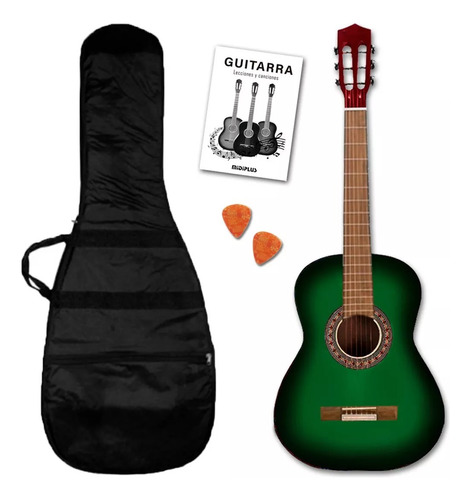 Guitarra Criolla Clasica 3/4 Niños Con Funda Color Verde