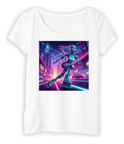 Remera Mujer Robot Patines Pelo Largo Diseño Unico