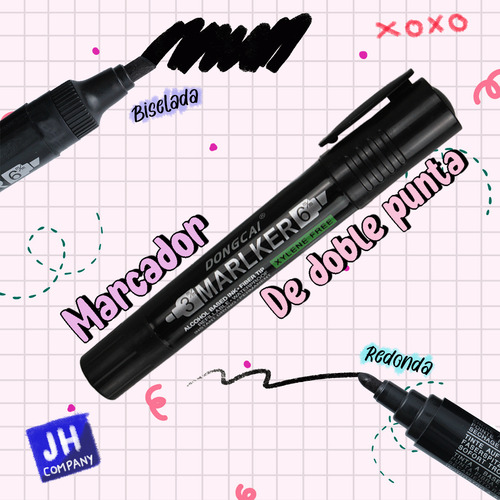 Set De 12 Marcador Plumon Permantene Doble Punta Negro Negro