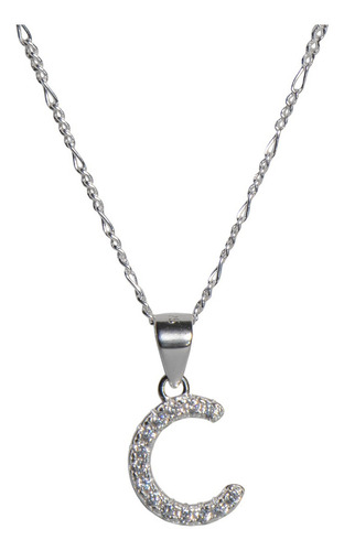 Dije +cadena 100% Plata Ley Letra Inicial Collar Amor Color Plateado C