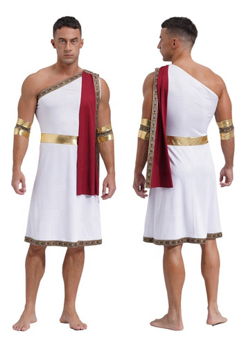 Disfraz De Toga Griega Antigua Para Hombre Con Bata Y Puños Desmontables