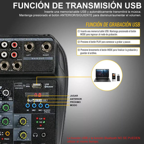 Mezcladora 4 Canales Consola Audio Sonido Tarjeta Mixer Usb