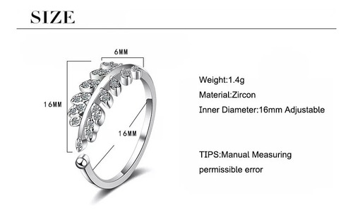 Anillo Hojas De Olivo En Zircón Ajustable Regalo Mujer