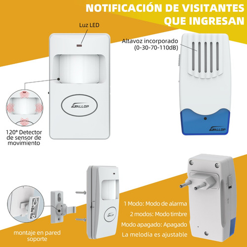 Alarme De Sensor De Movimento Sem Fio 120db Doorchime Com Lu