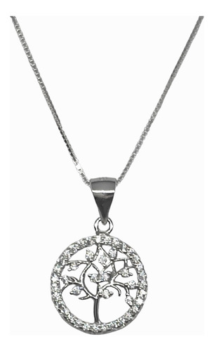 Collar Árbol De La Vida Circón Plata Fina 925 Baño Rodio