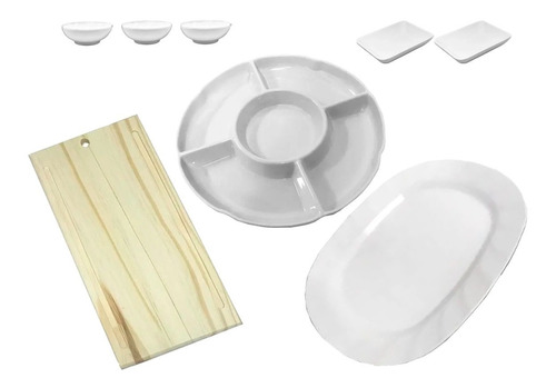 Set Tabla Para Picadas Kit Plato Copetinero Salsera 8 Pzs