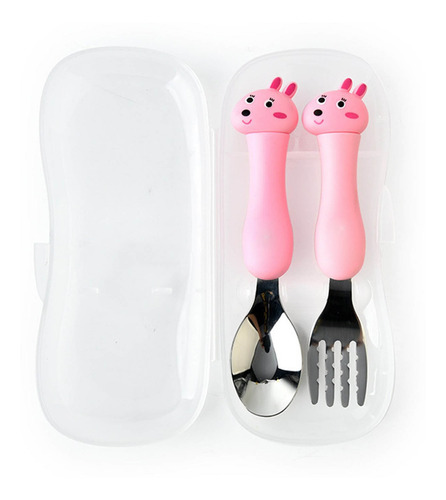 Kit De Tenedor Y Cuchara Para Bebés Con Mango De Plástico De