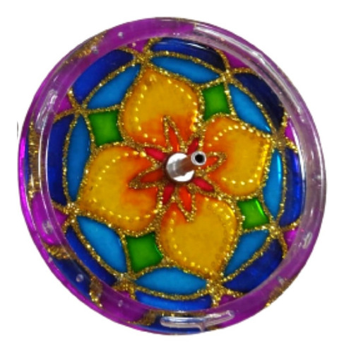 Incensário Redondo Mandala Vidro Lilás 10cm