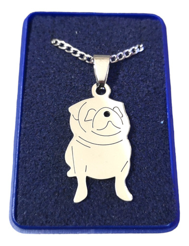 Dije Bulldog Ingles + Cadena Todo Acero Quirurgico + Estuche