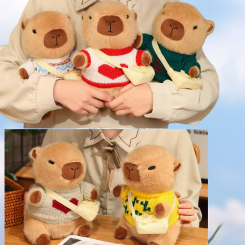 Peluche Capibara Con 8 Piezas De Ropa Y Accesorios,25 Cm Chocolate
