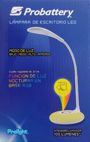 Lámpara De Escritorio Led Probattery Con Base Luz Rgb Color de la estructura Blanco