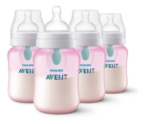 4 Teteros Philips Avent 9 Oz Anti Cólico Air Free Vent Rosa