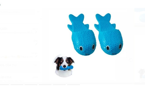 Set X2u Mordillo Azul Juguete Pez Con Chifle Para Mascotas 