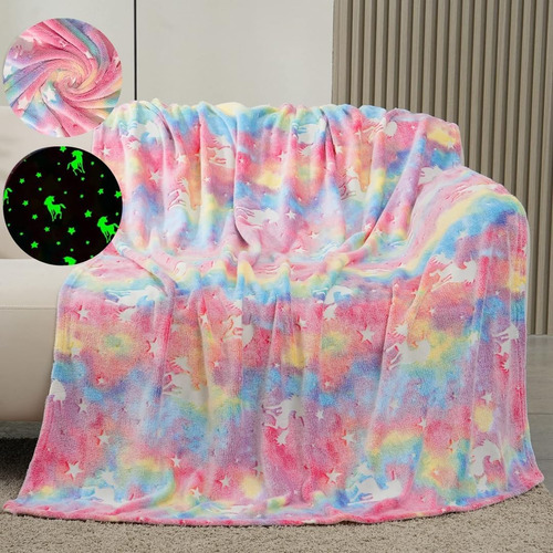 Manta De Unicornio Que Brilla En La Oscuridad Para Niñas, Ma