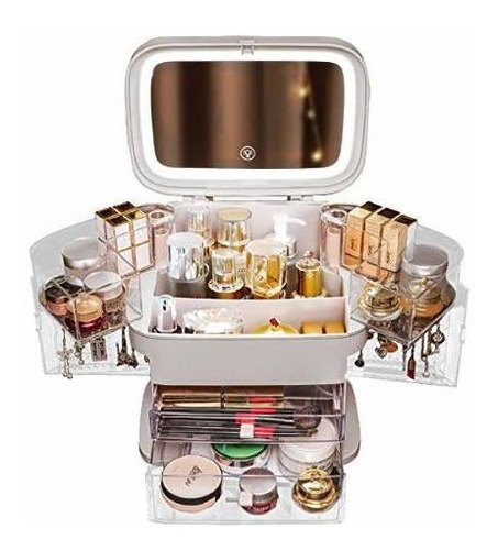 Organizador De Maquillaje Miuopur Con Espejo Y Luz, Caja De 