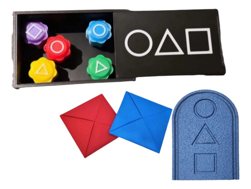 Kit Pentatlón Squid Game 2 Gonggi + Ddakji + Piedra + Jeji Esuche Cuadrado 2
