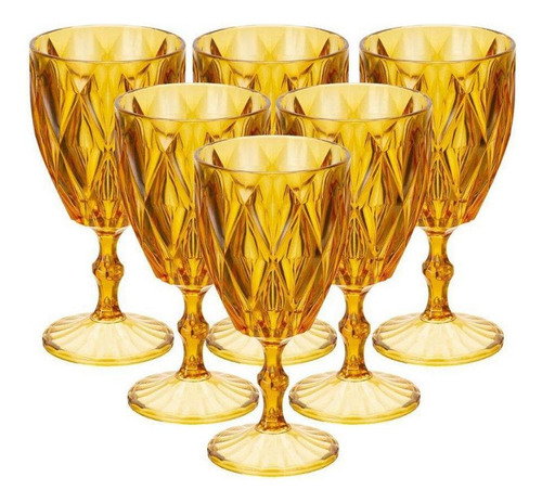 Kit De 6 Taças Diamantes Acrílico Cor Amarela