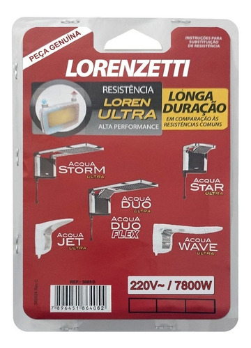 Resistência Lorenzetti Loren Ultra Para Acqua Storm E Star Cor 220v - 7.800w