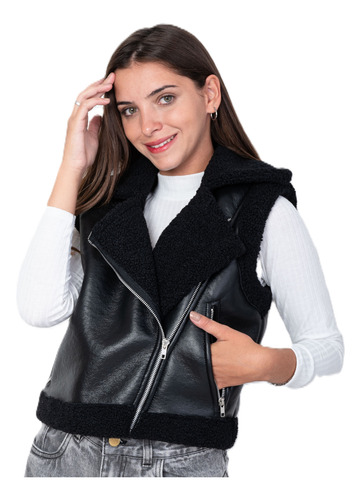 Chaleco Gamulan Ecocuero Mujer Corderito Negro 641