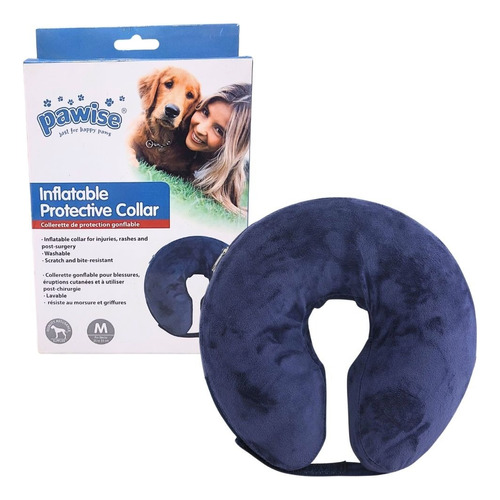 Pawise Collar Isabelino Inflable Talla M Perro Mascotas Color Azul Collar Inflable