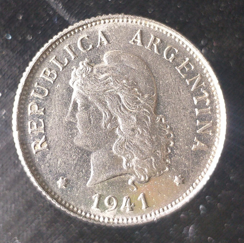 M524 Argentina 50 Centavo 1941 Cj#173.2 Cabellera Rizada Unc