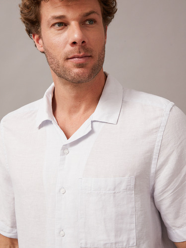 Camisa Linen Cotton Cuban Celeste Calvin Klein