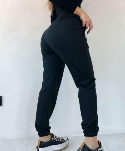 Pantalón Jogger Algodón Frizado Mujer Con Puño Y Bolsillos