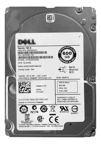 Hd Sas Dell 5r6cx 600gb 2.5 10k 6gb/s St600mm0006 Novo Prateado