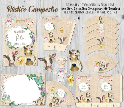 Kit Imprimible Rústico Campestre Granja Texto Editable!