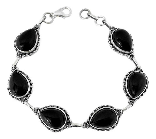 Pulseira Gotas Pedra Onix Prata De Bali 925