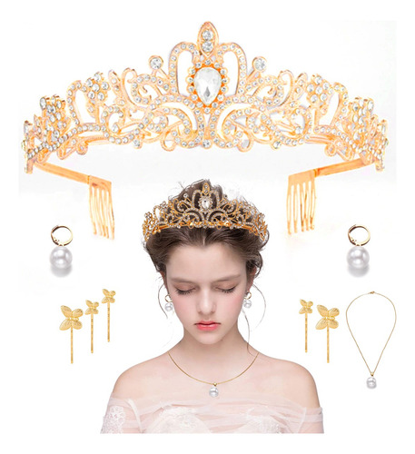9pcs Corona Reina Princesa Tiara Para Boda Novia Cumpleaño