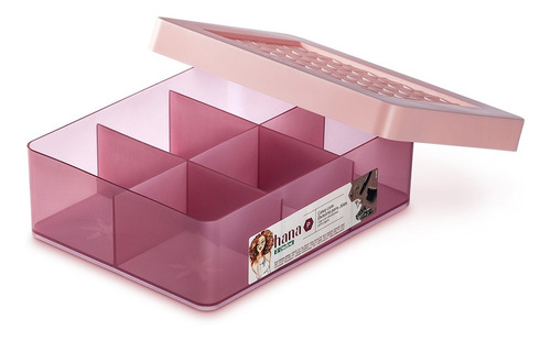 Caja con separadores, tapa, rosa, Hana, organizador de objetos plano